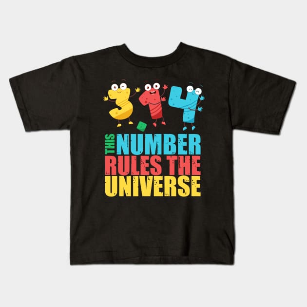 Funny Math Teacher Happy Pi Day This Number Rules The Universe Kids T-Shirt by jodotodesign